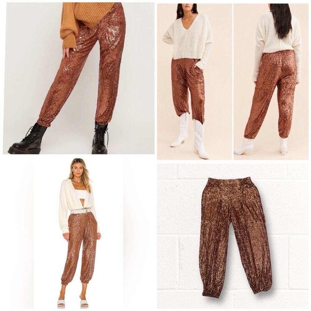 Free People Morelia Sequin Jogger Pants Bronze, Small